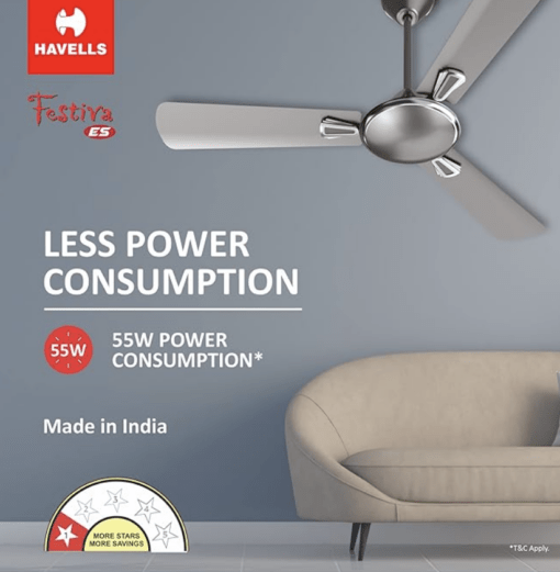 Havells 1200mm Festiva ES Ceiling Fan | Premium Finish, Decorative Fan, Elegant Looks, High Air Delivery, Energy Saving, 100% Pure Copper Motor | 2 Year Warranty | (Pack of 1, Mist) - Image 2